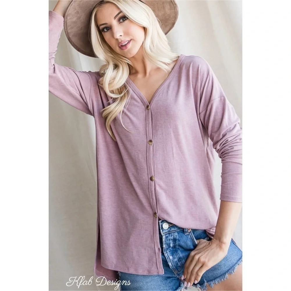 LAST 2! Lilac V Neck Button Up Lightweight Multifunctional Top/ Cardigan